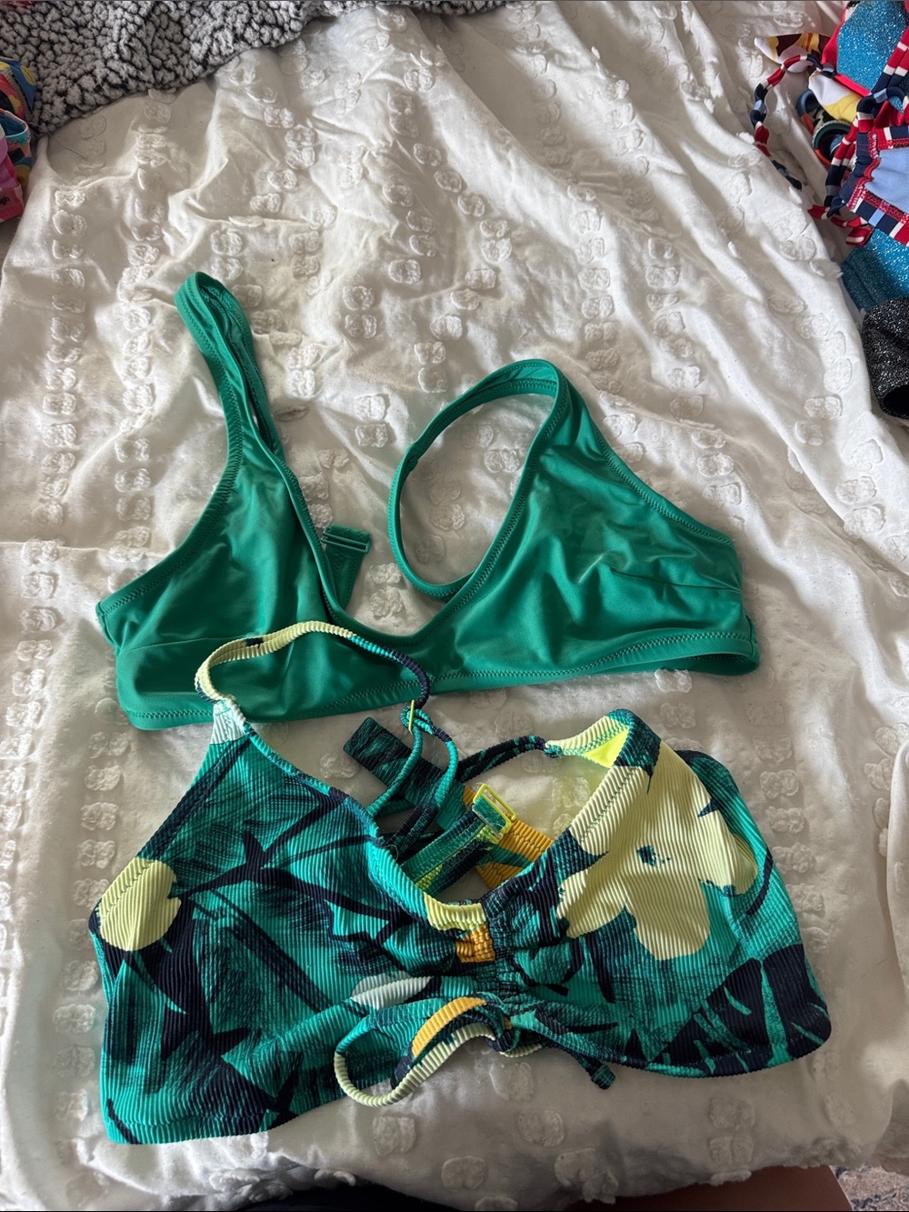 aerie Green Tropical Print Bikini Tops